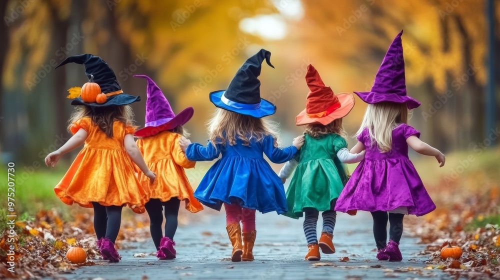 Group of children in Halloween costumes Group of children in Halloween costumes
