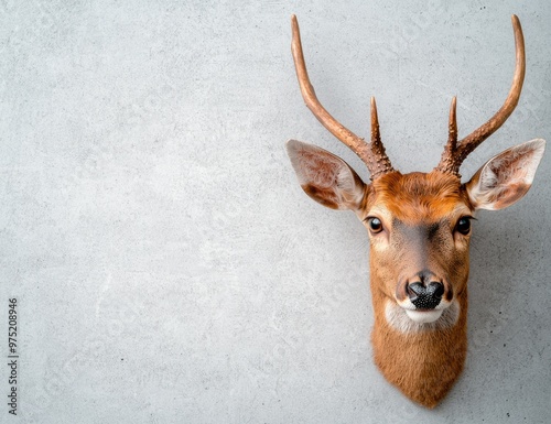 Deer head mounted on wall photo