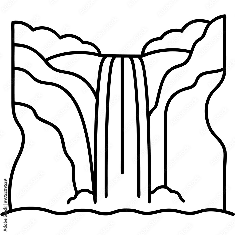 Fototapeta premium waterfall outline coloring book page line art drawing