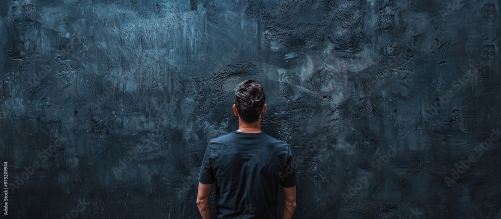 Man Standing Over Dark Wall Background Man Standing Over Dark Wall Background