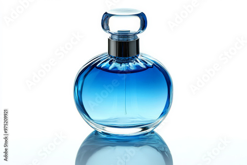 Isolated perfume bottle with reflections on white background,