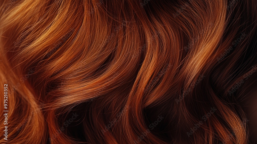 A close-up of red hair with a rich, wavy texture, showcasing the beauty and diversity in different shades of copper A close-up of red hair with a rich, wavy texture, showcasing the beauty and diversity in different shades of copper