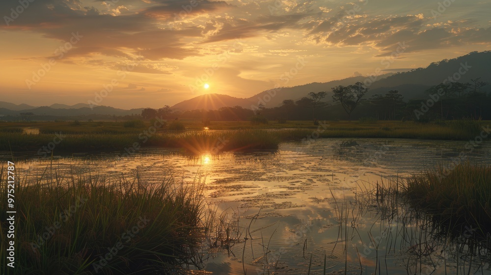 Fototapeta premium The marshland is used for cultivating rice.