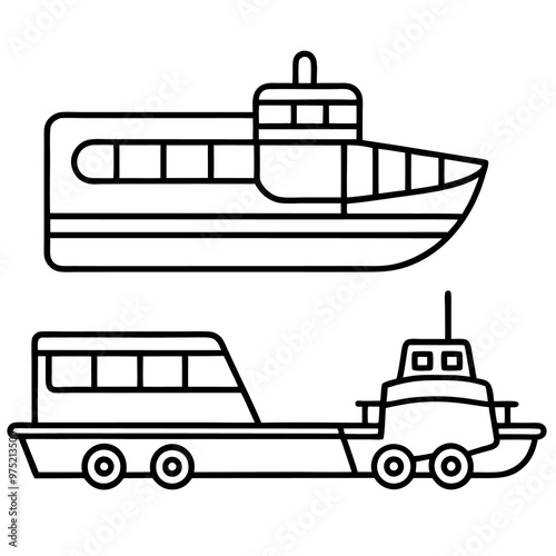 water transports set outline coloring book page line art drawing