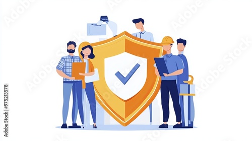 Concept of Work Safety.The safety icon.first, make sure the rules are secure. rules and guidelines in business and industry. personnel working in personal security and health protection. 