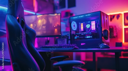 A detailed shot of a gaming setup with ergonomic furniture and equipment, designed to reduce the risk of injury for esports players photo