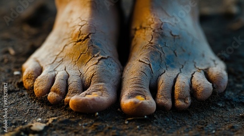 A detailed view of a personâ€™s toes with diabetic neuropathy, showing early signs of skin damage and dryness photo