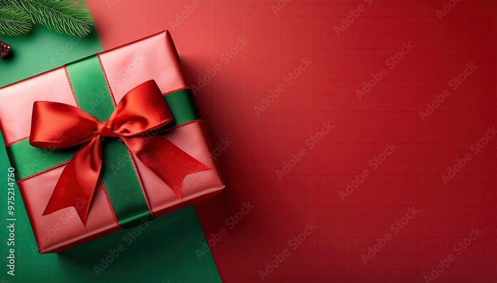 Red & green gift box with bow Red & green gift box with bow