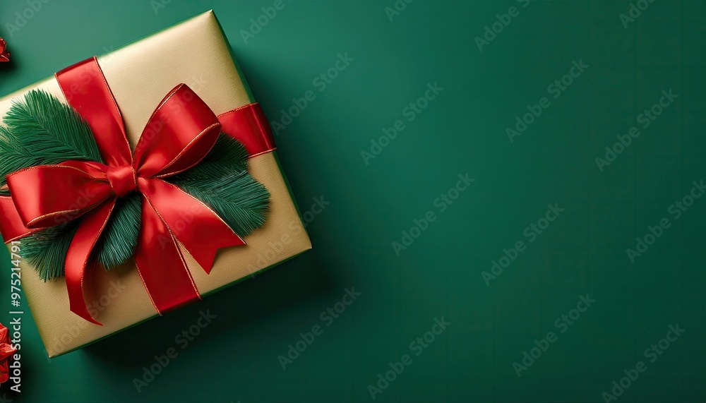 Gold gift box with red bow Gold gift box with red bow