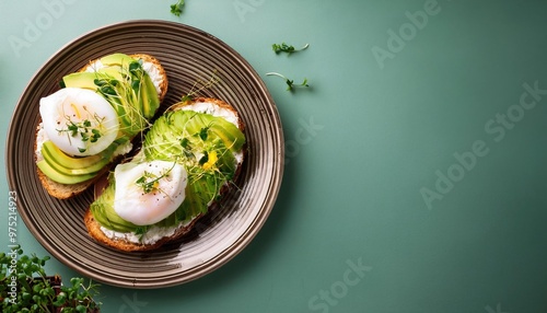 Fototapeta Naklejka Na Ścianę i Meble -  Avocado toast with poached egg