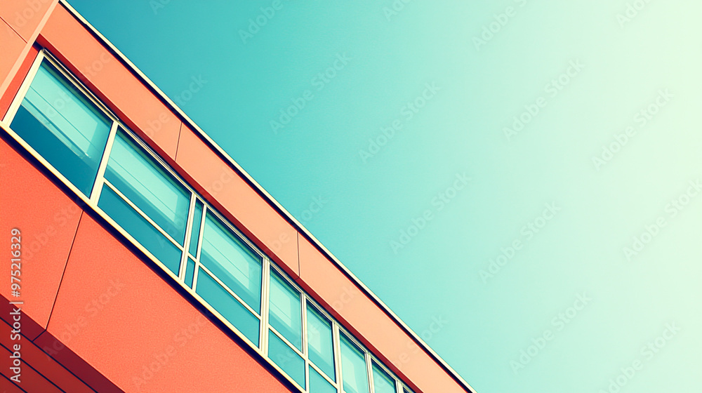 Obraz premium Modern Retro Office Building with Minimalist Design and Vibrant Colors 