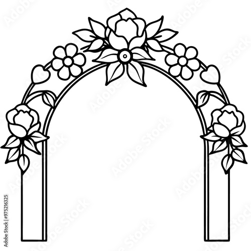 wedding arch with flowers outline coloring book page line art drawing