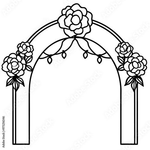 wedding arch with flowers outline coloring book page line art drawing
