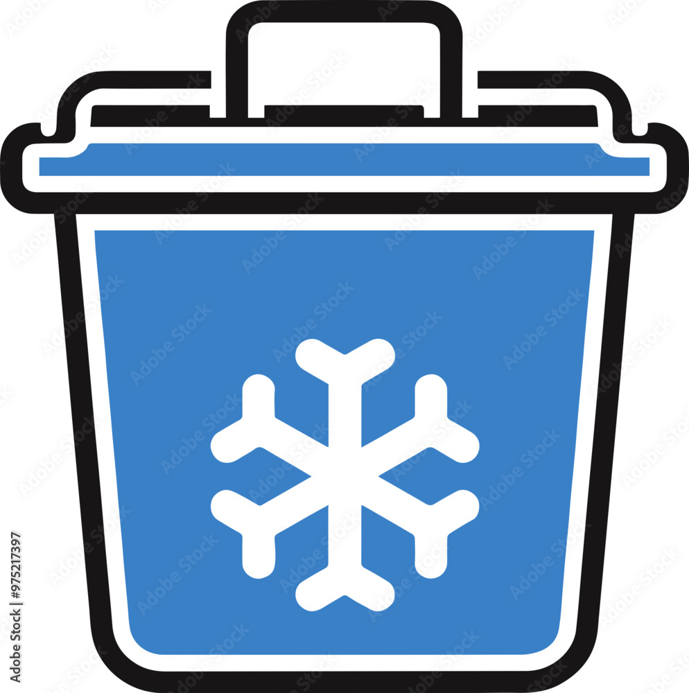 Frozen icon, refrigerator illustration with blue snowflake symbol