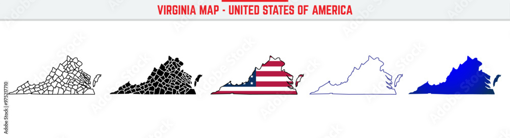 Fototapeta premium Virginia Map with editable stroke icon. Virginia USA State thin line icon, Virginia map vector illustration, Virginia, VA silhouette vector map