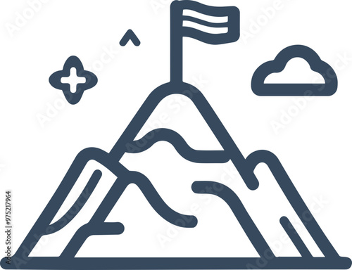 Mountain icon, mountaineering, adventure, mountain peak, flag depiction