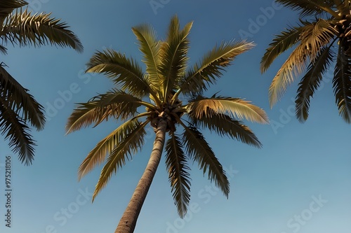 Tall, palm tree in the background of a clear sky, low angle ai gegerate 