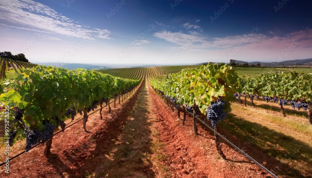 Fototapeta premium Vineyard rows with ripe grapes