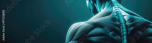 A close-up view of a muscular back highlighting anatomy and structure in a dramatic, illuminated style.