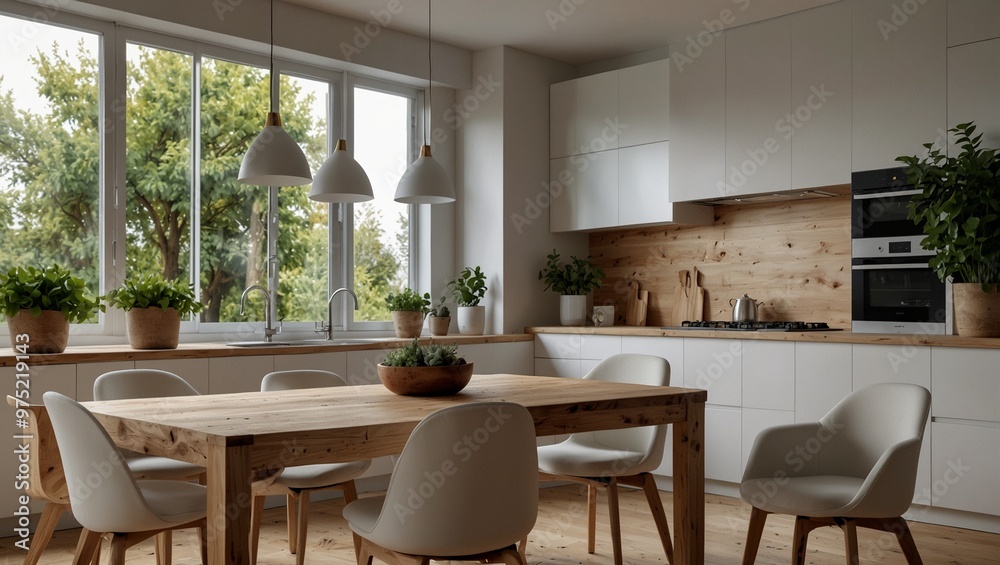 Fototapeta premium Modern kitchen interior design with contemporary furniture and decor.