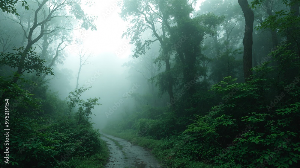 Obraz premium misty morning in the forest