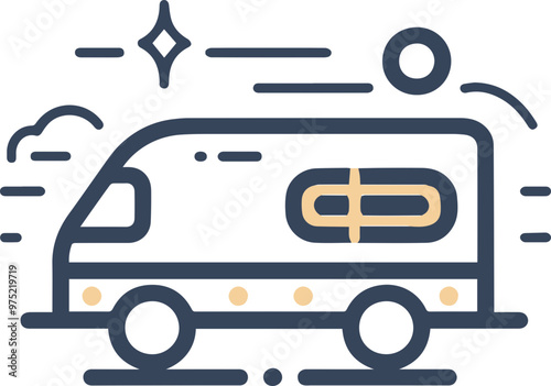 Simple icon image representing a camping car