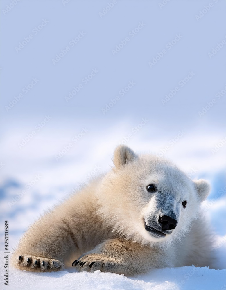 Cute polar bear cub in snow Cute polar bear cub in snow
