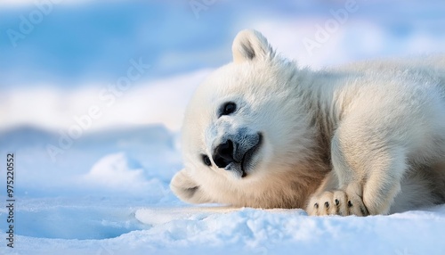 Cute polar bear cub in snow