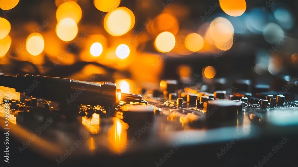 Close-up of professional soldering iron and electronic components on workbench, glowing ready for use, circuit boards in background, technical repair and electronics assembly concept Close-up of professional soldering iron and electronic components on workbench, glowing ready for use, circuit boards in background, technical repair and electronics assembly concept