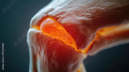 Close-up of a human knee joint, highlighting its structure and function, showcasing health and anatomy in vivid detail.