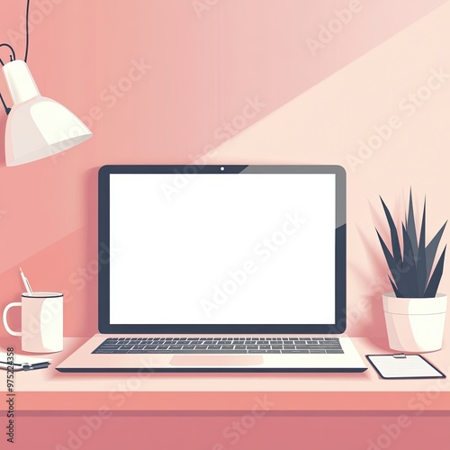 Wallpaper Mural Modern Workspace with Laptop and Minimalist Decor Torontodigital.ca