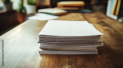 Law books and contract papers on a wooden desk, legal research, justice, courtroom photo