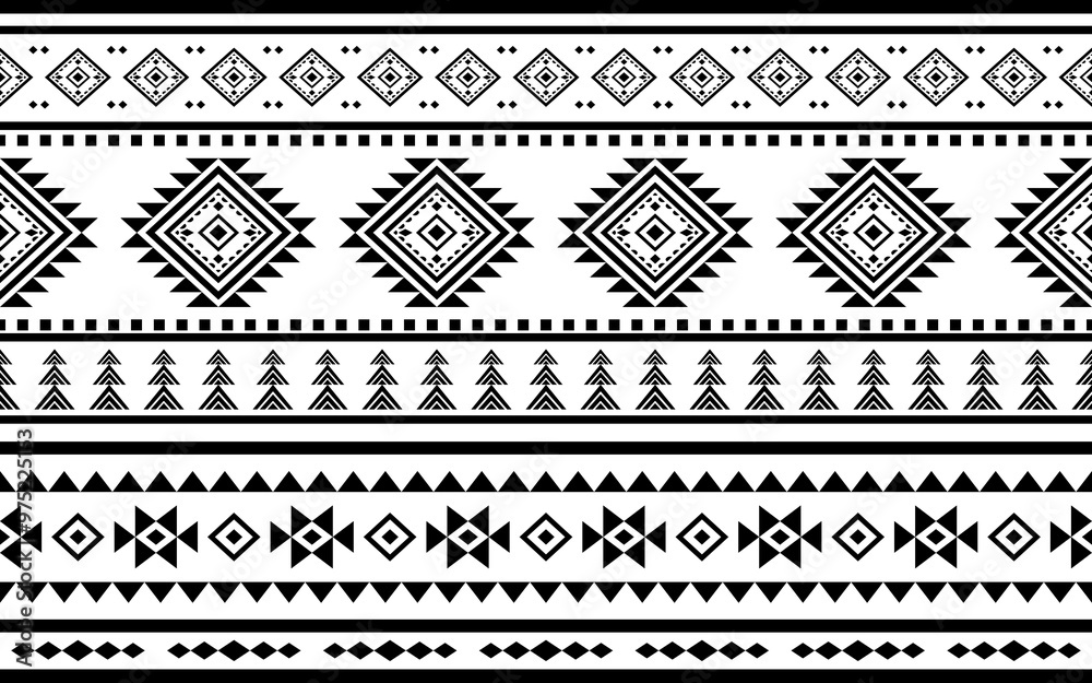 Ancient echoes Aztec geometric seamless patterns southwest Navajo Native American tribal ethnic black and white for textile printing Ancient echoes Aztec geometric seamless patterns southwest Navajo Native American tribal ethnic black and white for textile printing
