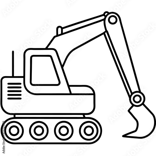 wheeled excavator machine outline coloring book page line art drawing