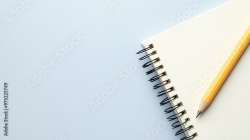 A blank notebook and a yellow pencil on a light background, ready for writing or drawing.