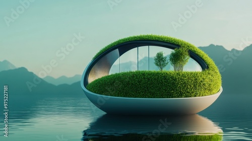 Futuristic Green Architecture Designs by AI-Based Environmental Solutions Startup with Floating Digital Models #975227181