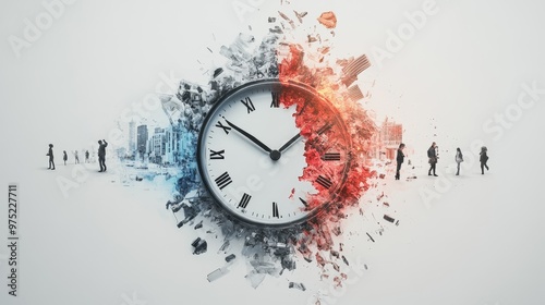 Obraz na płótnie An abstract concept of time management with a clock splitting into work tasks and leisure activities, Work-life balance, Time management w salonie