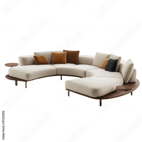 Modular Semi-Circular Sofa Set with Reconfigurable Seating and Modern Coffee Table. photo