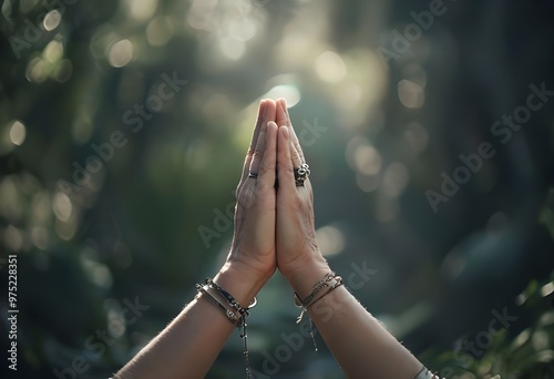 Prayer with raised hands, genarative ai photo