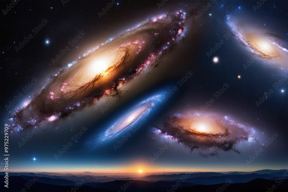 Fototapeta premium Galactic Horizons Exploring a Stunning Collection of Galaxies and Starry Sceneries