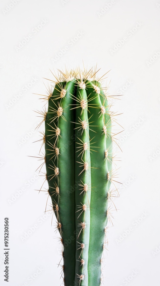 Close-up of a green cactus on a white background. Minimalist nature and botanical concept Close-up of a green cactus on a white background. Minimalist nature and botanical concept