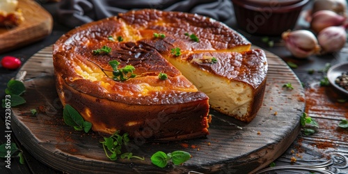 Burnt cheesecake in a Basque style photo