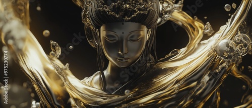 High-Resolution Impressionistic Image of Kannon in Molten Metal with Radiant Colors