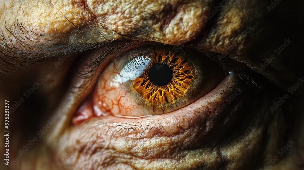 Close-up of an intriguing eye with unique textures and colors, showcasing the beauty and complexity of human vision. Close-up of an intriguing eye with unique textures and colors, showcasing the beauty and complexity of human vision.