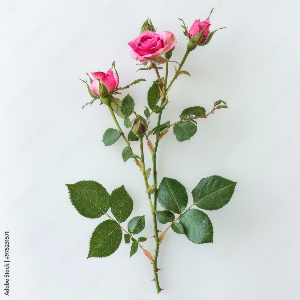 small rosebush with vibrant pink roses in bloom small rosebush with vibrant pink roses in bloom