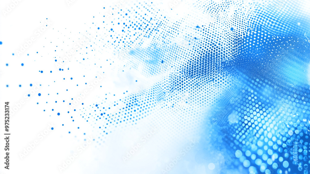 Abstract blue illustration of digital dots in a flowing pattern created with light effects Abstract blue illustration of digital dots in a flowing pattern created with light effects