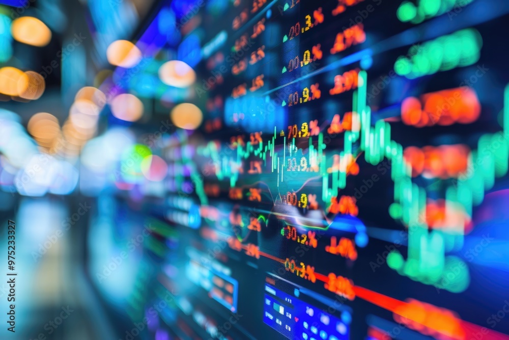 Close-up of AI-powered stock market analysis on a digital display, highlighting innovative financial tools and real-time data Close-up of AI-powered stock market analysis on a digital display, highlighting innovative financial tools and real-time data