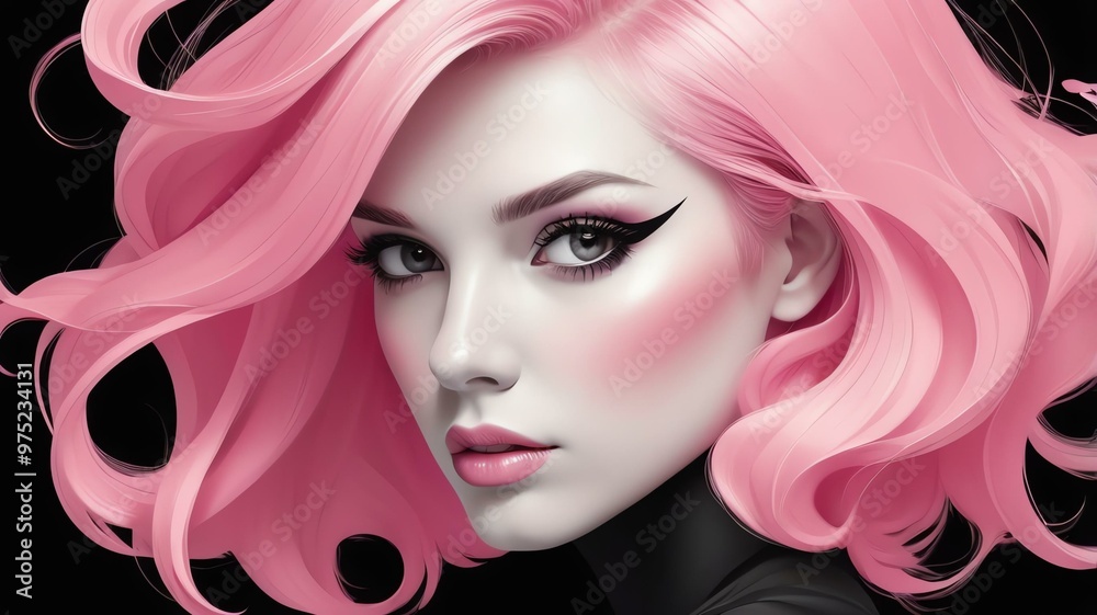 Fototapeta premium pink hair color in monochromatic face aesthetic background