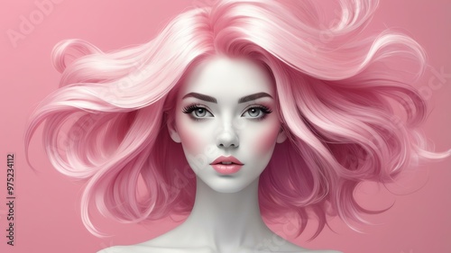 pink hair color in monochromatic face aesthetic background