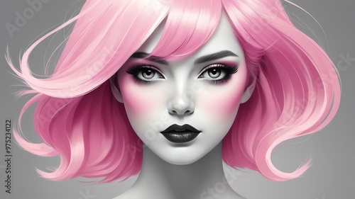 pink hair color in monochromatic face aesthetic background